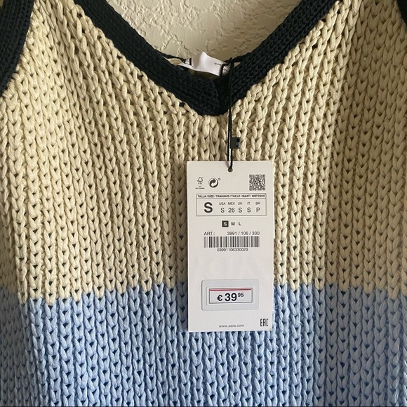 Zara Stripe Knit Midi Dress Tie Straps Blue Small - Picture 6 of 11